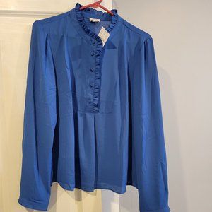 NWT J Crew Size 12 Cobalt Blue Ruffle Neck Blouse